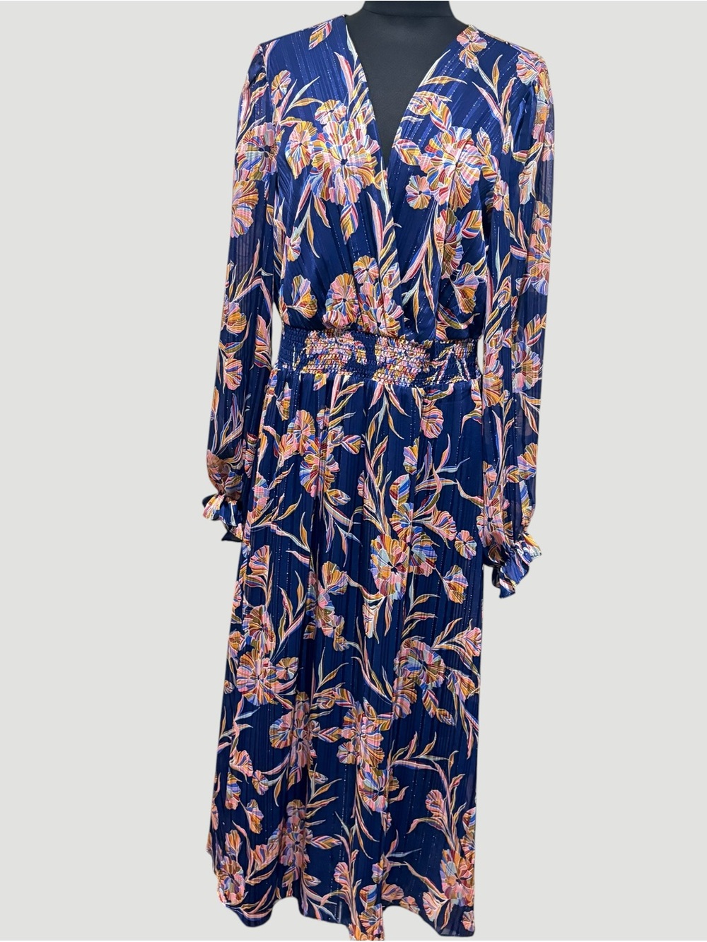Laundry By Shelli Segal Navy Floral Long Sleeve Maxi Dress